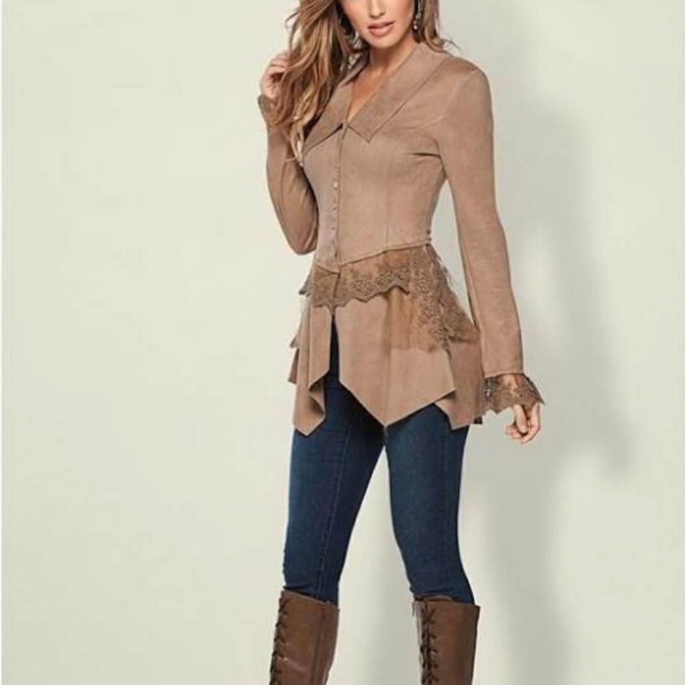 Cindy Oh Faux Suede and Lace Jacket Size XL - Picture 3 of 12